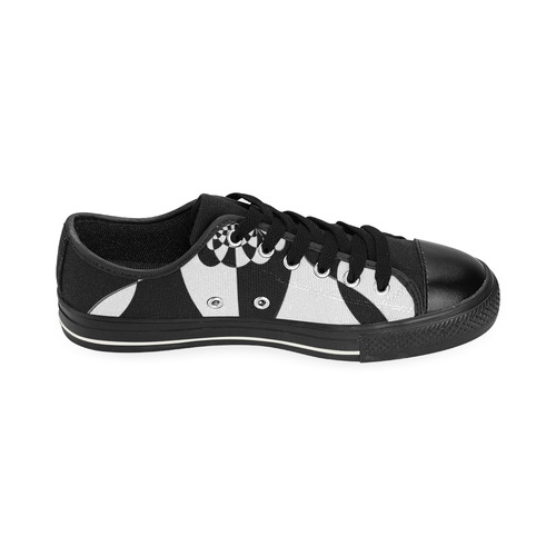 Black and White Check Flower Canvas Women's Shoes/Large Size (Model 018)