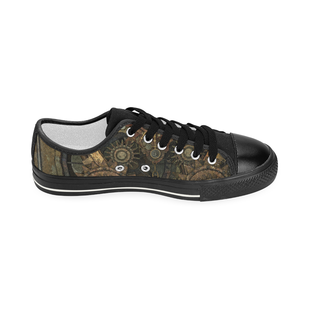 Rusty vintage steampunk metal gears and pipes Women's Classic Canvas Shoes (Model 018)