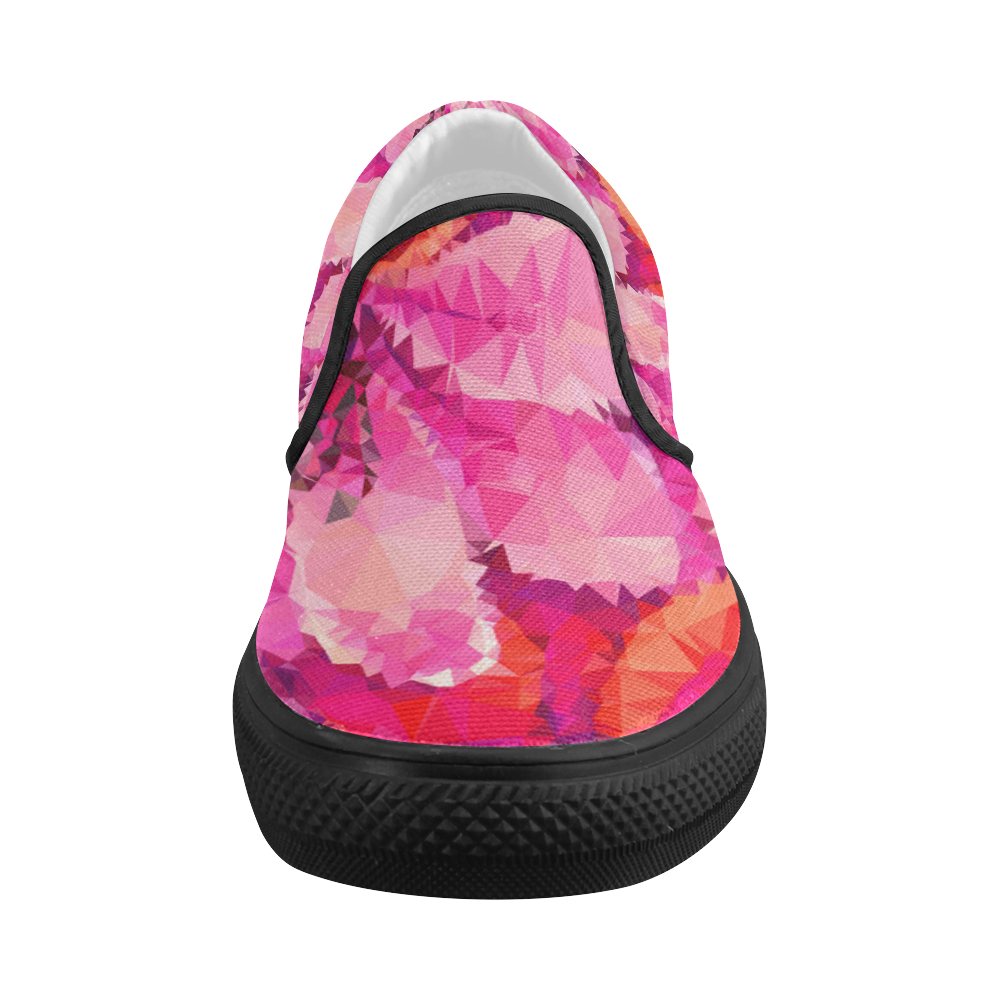 Geometric Magenta Garden Women's Slip-on Canvas Shoes (Model 019)