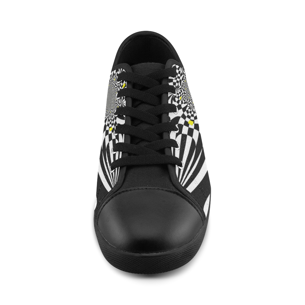 Black and White Check Flower Canvas Shoes for Women/Large Size (Model 016)