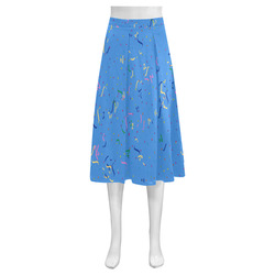 Confetti and  Party Streamers on Blue Mnemosyne Women's Crepe Skirt (Model D16)