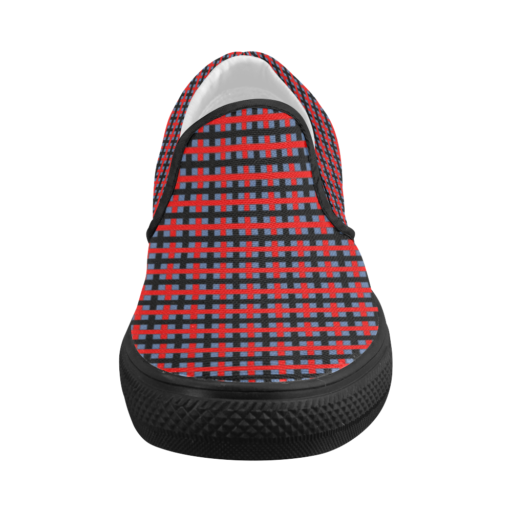 RED CHECKER Women's Slip-on Canvas Shoes (Model 019)