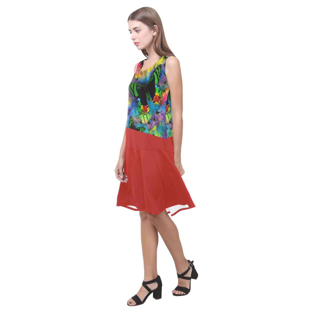 Madagascar Magic with Scarlet Accents Sleeveless Splicing Shift Dress(Model D17)