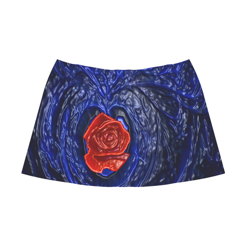 Blue fractal heart with red rose in plastic Mnemosyne Women's Crepe Skirt (Model D16)