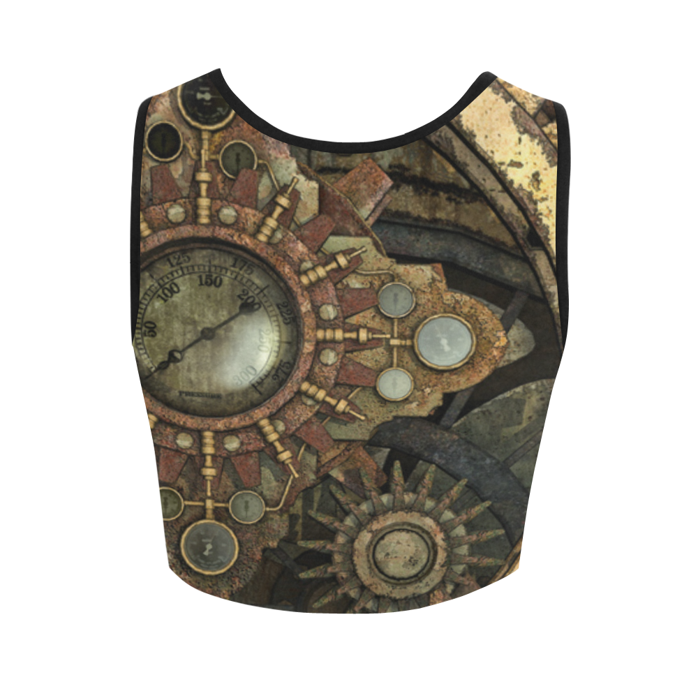 Rusty vintage steampunk metal gears and pipes Women's Crop Top (Model T42)