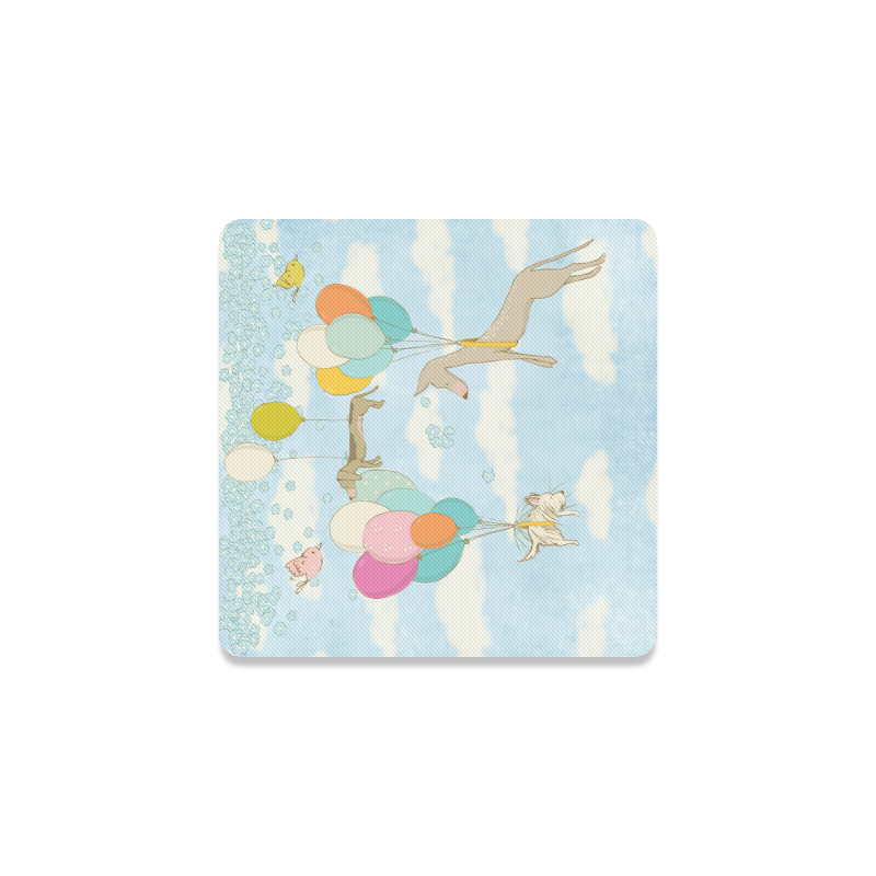 Flight dog flower bird- Lovely watercolor illustration Square Coaster