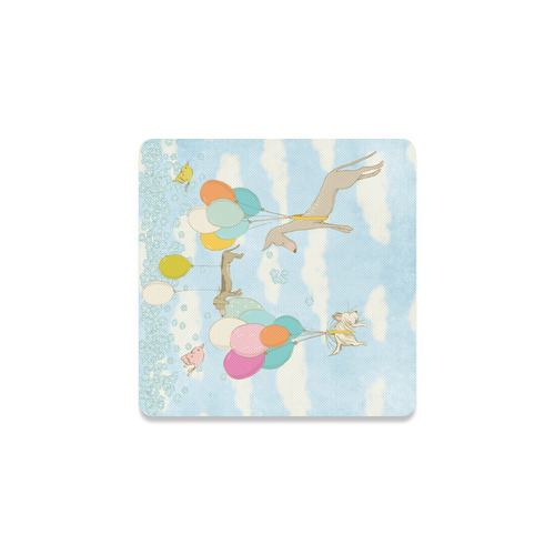 Flight dog flower bird- Lovely watercolor illustration Square Coaster