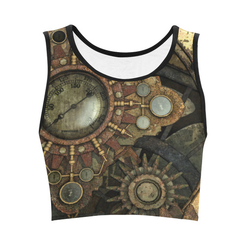 Rusty vintage steampunk metal gears and pipes Women's Crop Top (Model T42)