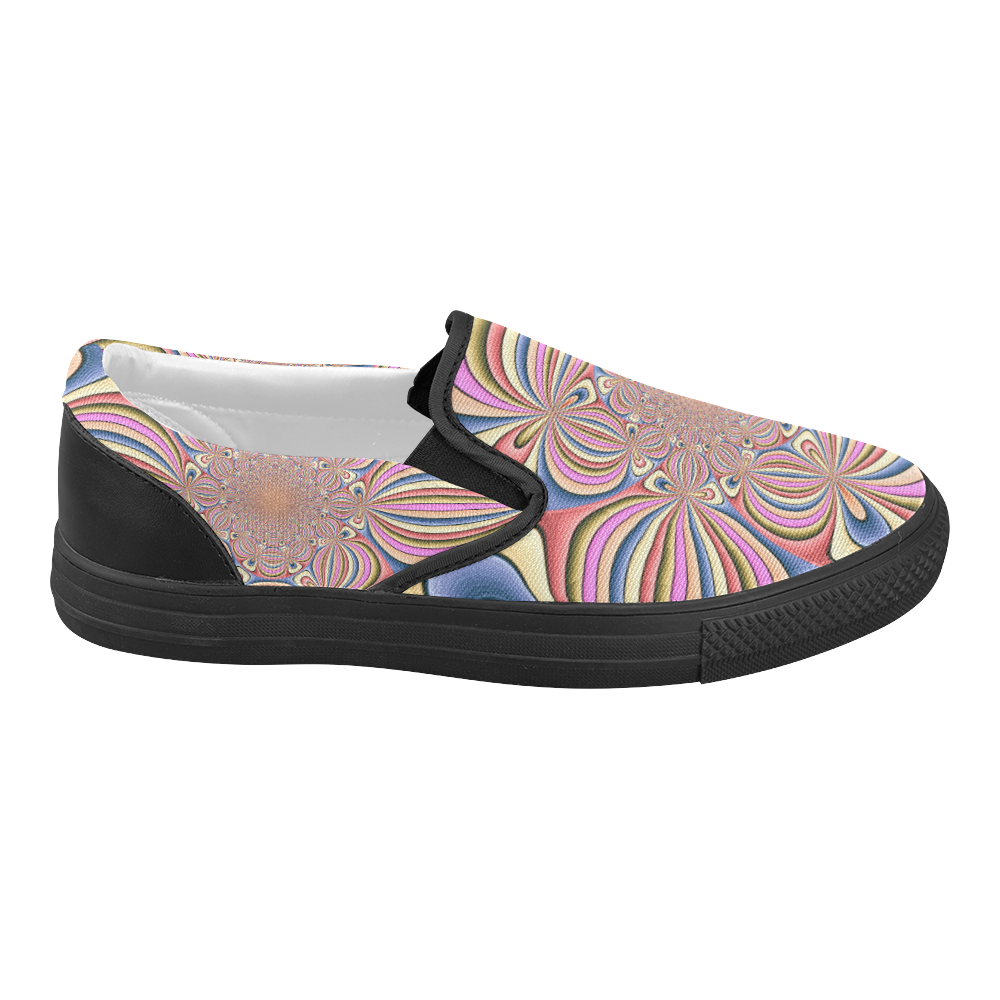 Pastel Shades Flower Ornament Women's Slip-on Canvas Shoes (Model 019)
