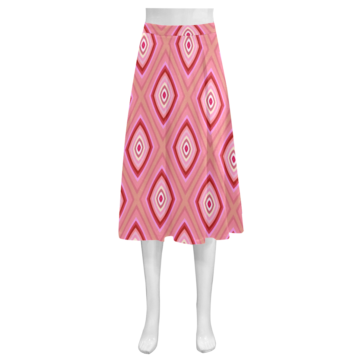 pink and red  geometric pattern Mnemosyne Women's Crepe Skirt (Model D16)