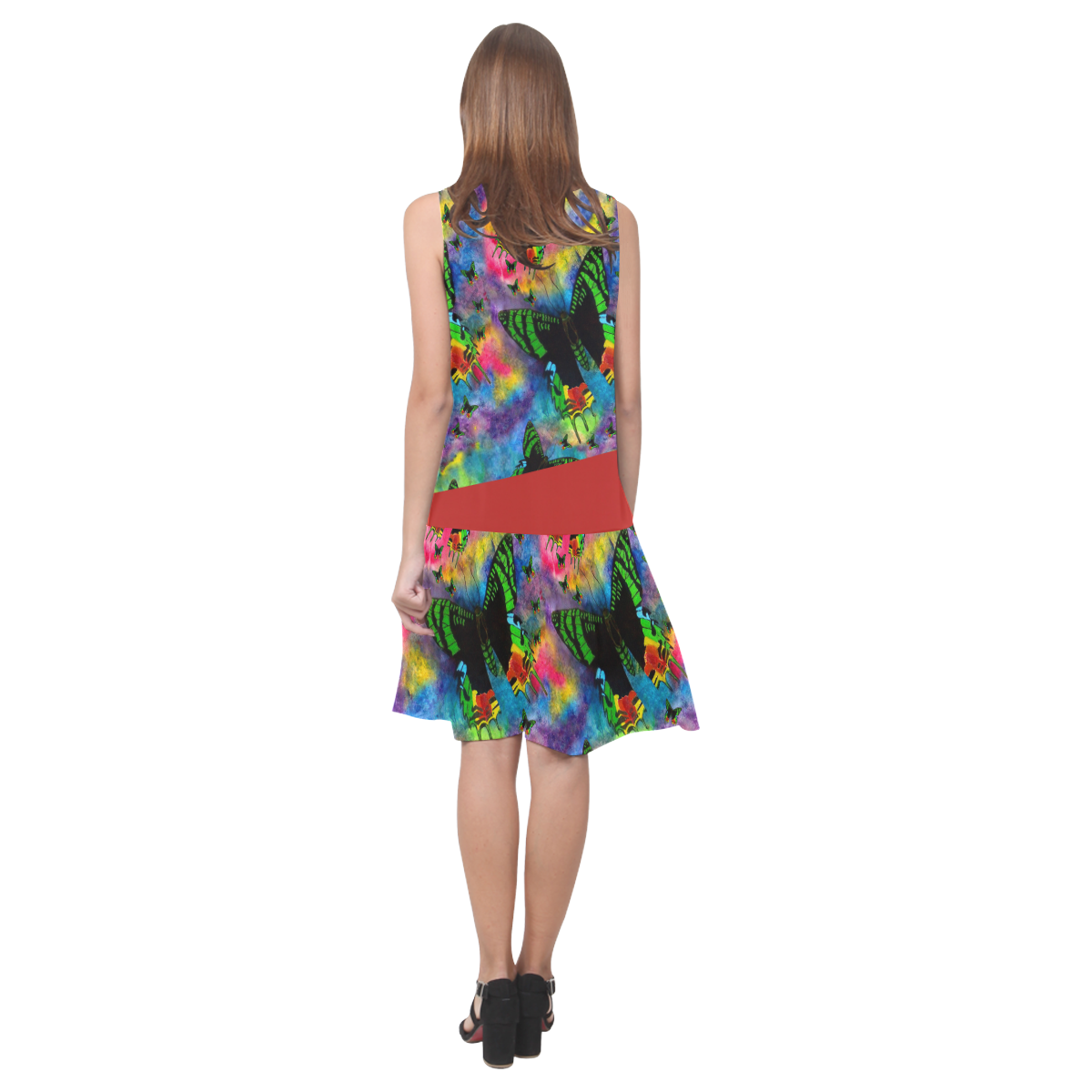 Madagascar Magic with Scarlet Accent Sleeveless Splicing Shift Dress(Model D17)