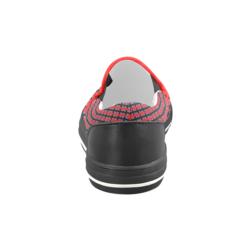 RED CHECKER Men's Slip-on Canvas Shoes (Model 019)
