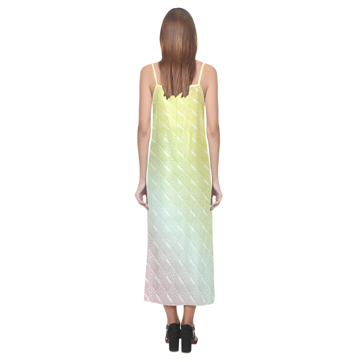 Soft Rainbow Square V-Neck Open Fork Long Dress(Model D18)