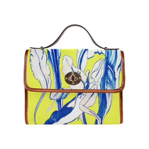 Blue Succulent Yellow Print Waterproof Canvas Bag/All Over Print (Model 1641)
