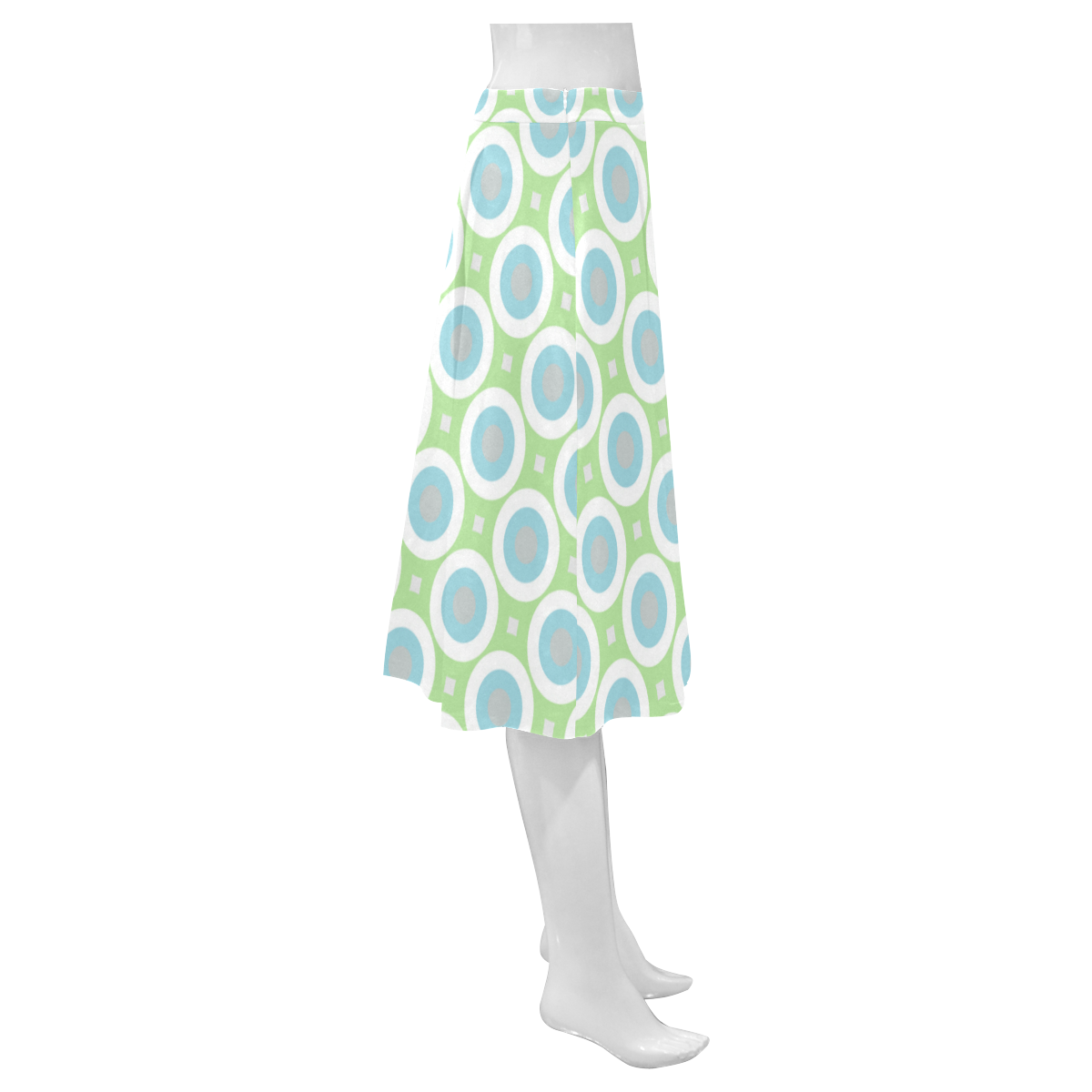 blue green and white geometric pattern Mnemosyne Women's Crepe Skirt (Model D16)