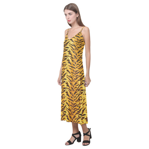 Tiger V-Neck Open Fork Long Dress(Model D18)