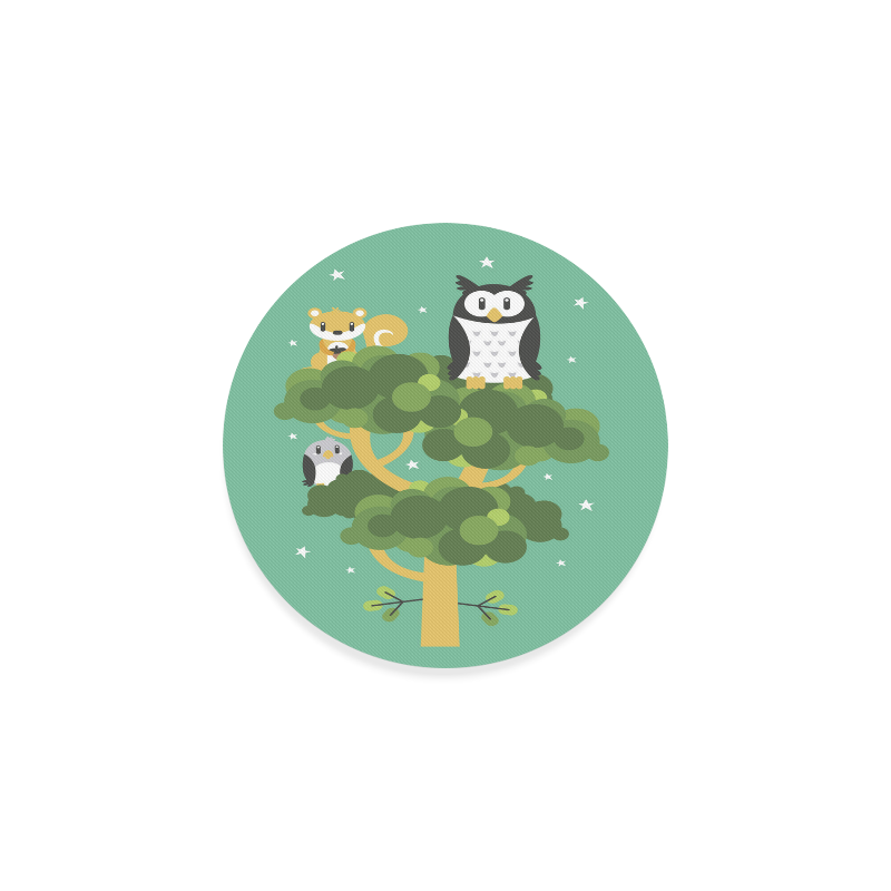 Cute Owl Squirrel Bird Tree Forest Animals Round Coaster