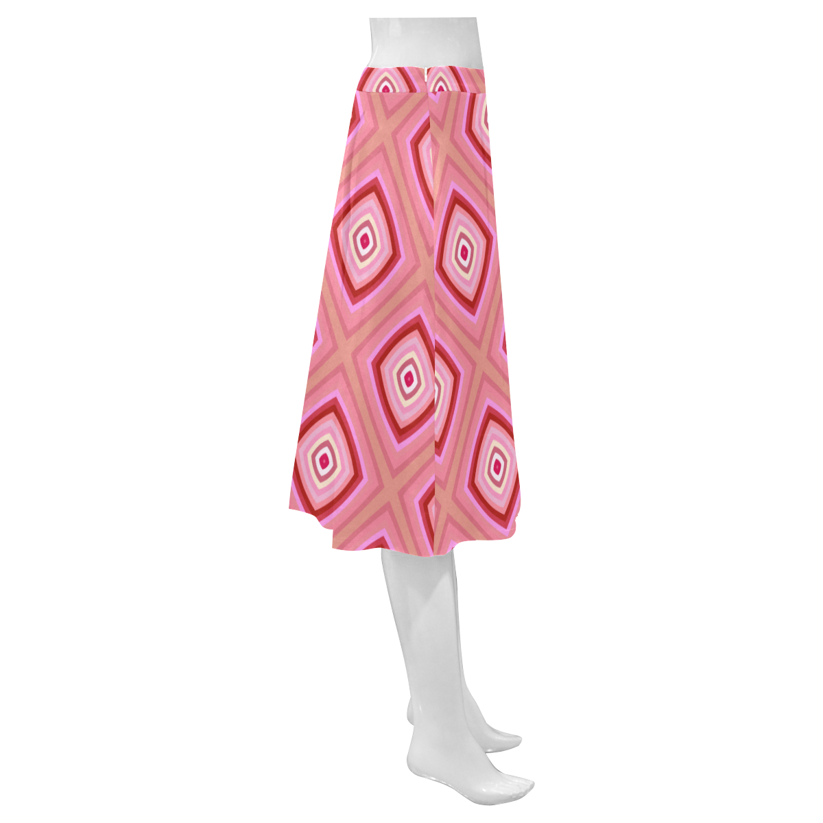 pink and red  geometric pattern Mnemosyne Women's Crepe Skirt (Model D16)