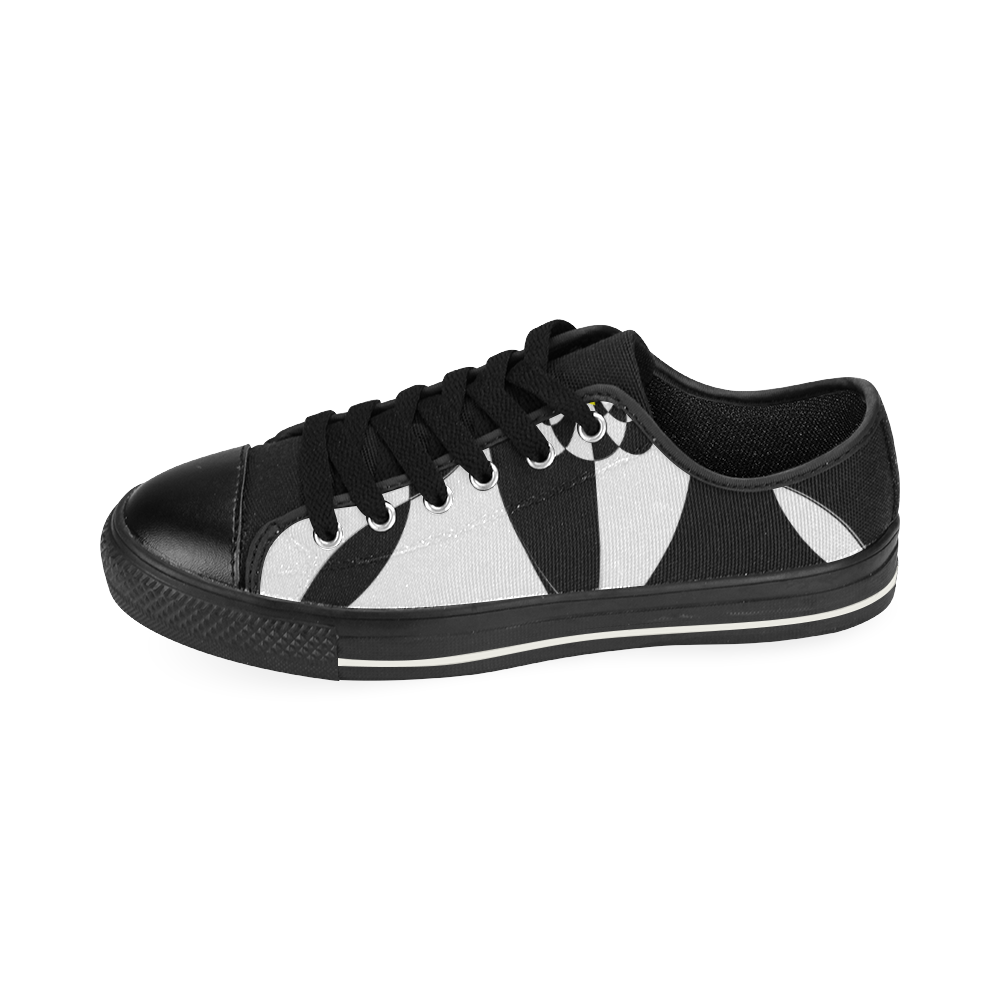 Black and White Check Flower Canvas Women's Shoes/Large Size (Model 018)