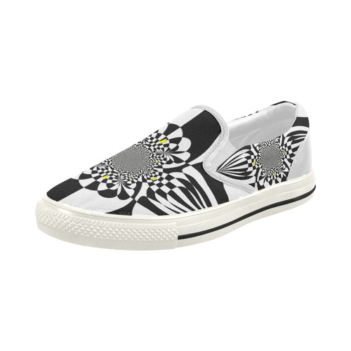 Black and White Check Flower Women's Slip-on Canvas Shoes (Model 019)