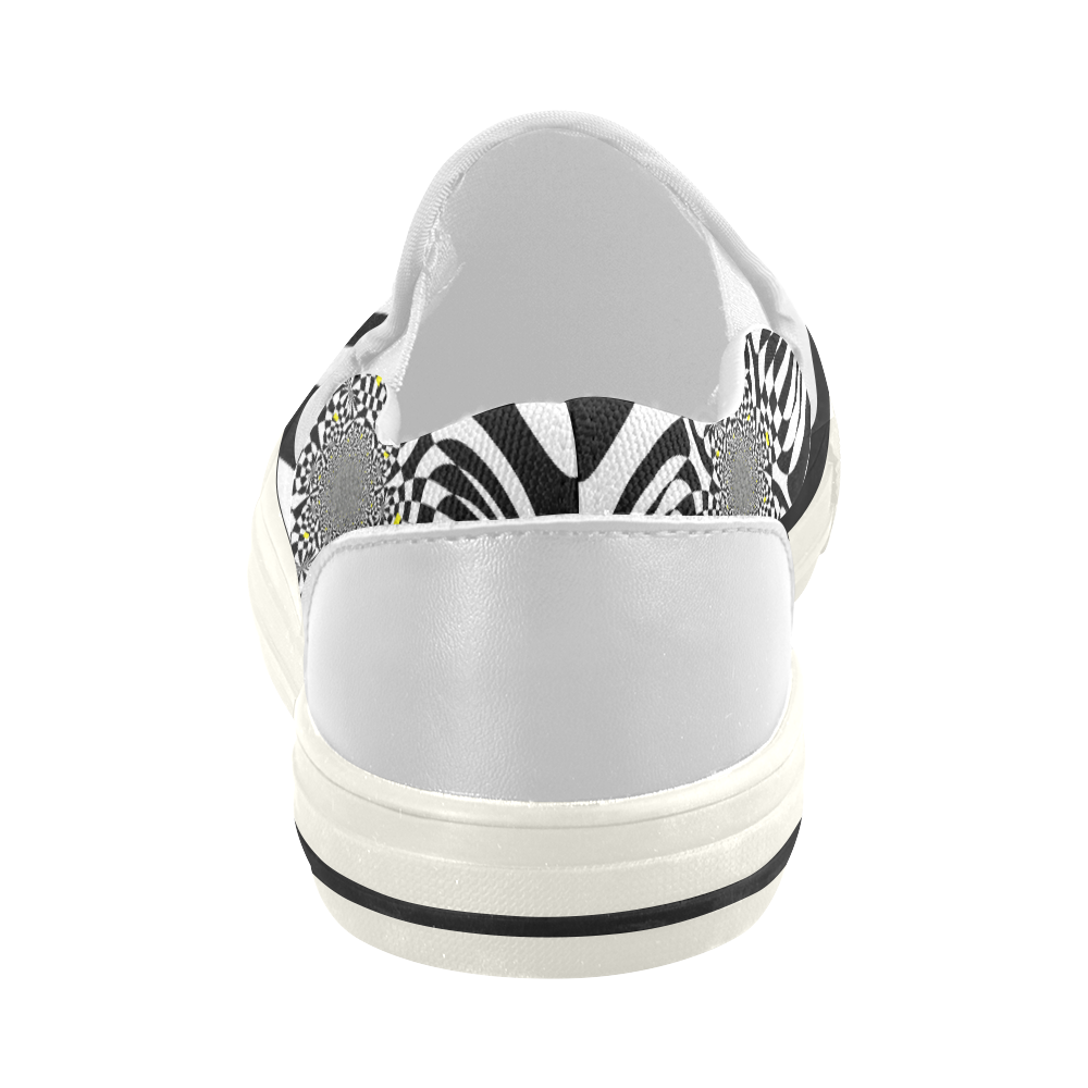 Black and White Check Flower Women's Slip-on Canvas Shoes (Model 019)