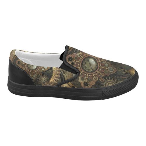 Rusty vintage steampunk metal gears and pipes Women's Slip-on Canvas Shoes (Model 019)