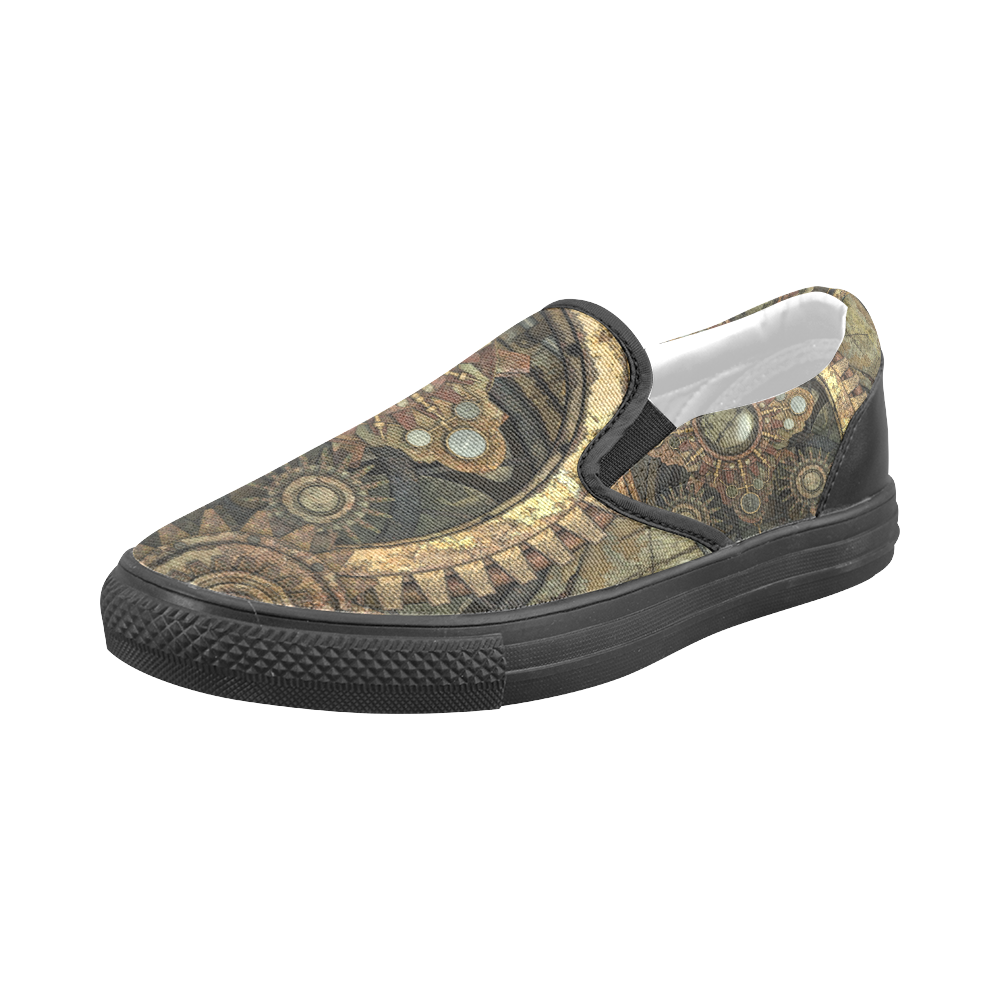 Rusty vintage steampunk metal gears and pipes Men's Slip-on Canvas Shoes (Model 019)