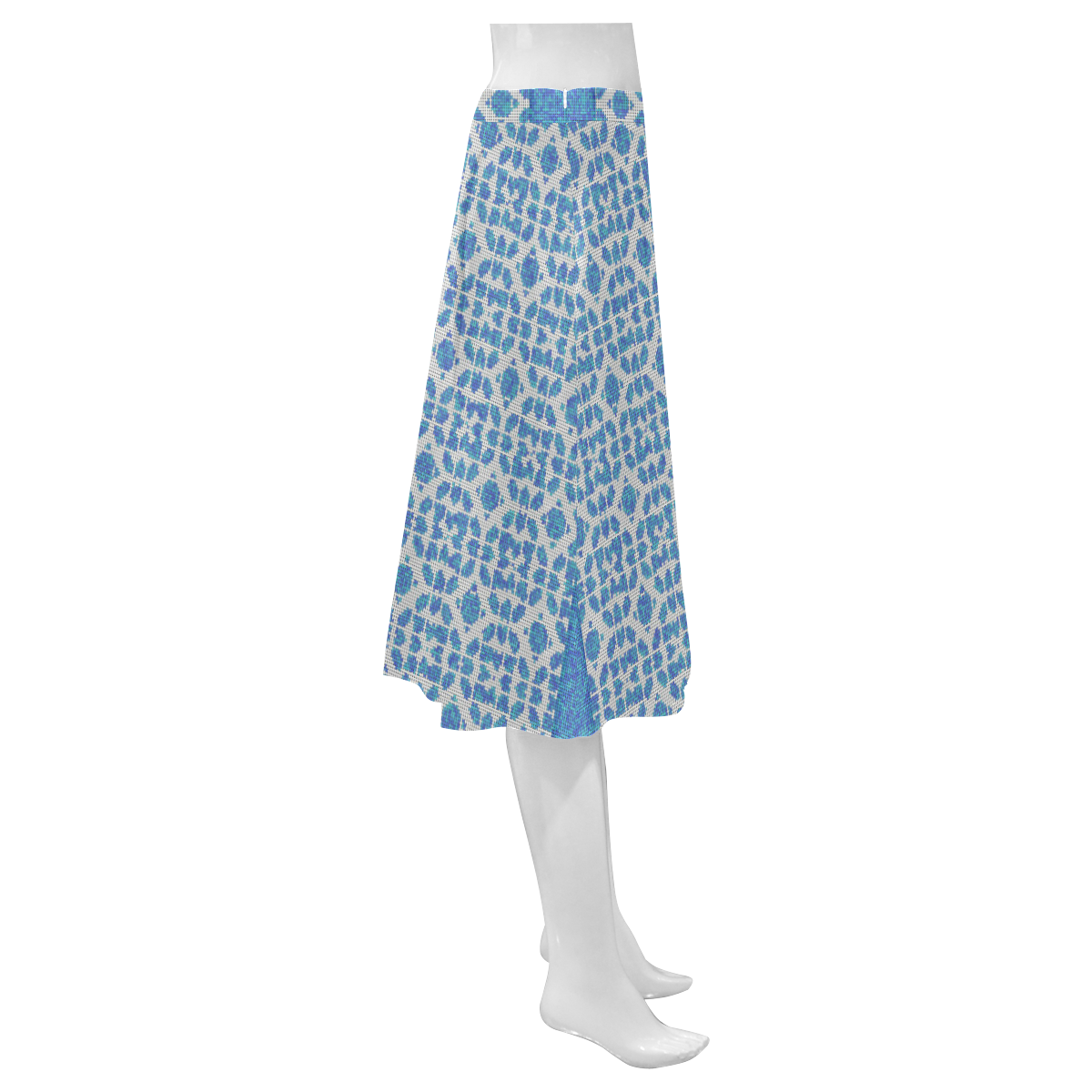blue and white abstract Mnemosyne Women's Crepe Skirt (Model D16)