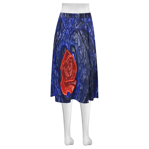 Blue fractal heart with red rose in plastic Mnemosyne Women's Crepe Skirt (Model D16)