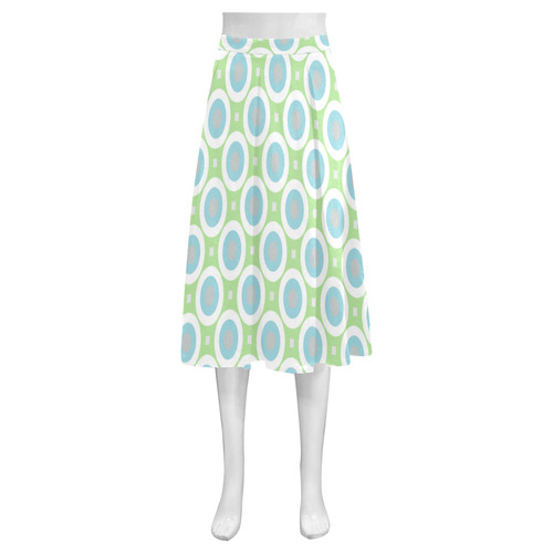 blue green and white geometric pattern Mnemosyne Women's Crepe Skirt (Model D16)
