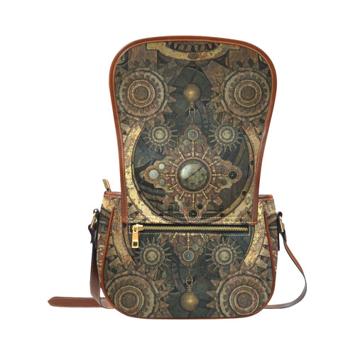Rusty vintage steampunk metal gears and pipes Saddle Bag/Large (Model 1649)