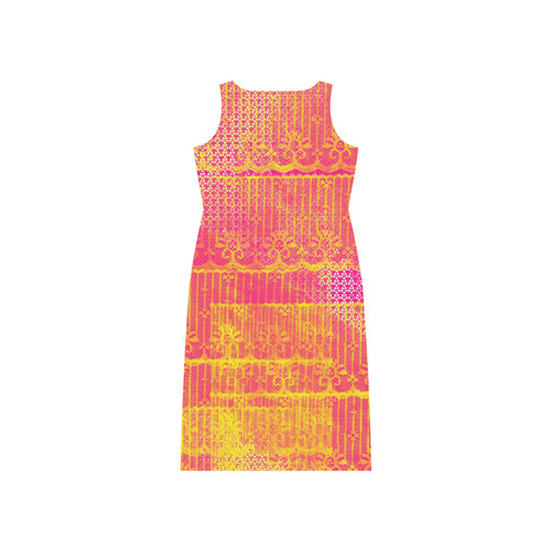 Yellow and Magenta Lace Texture Phaedra Sleeveless Open Fork Long Dress (Model D08)