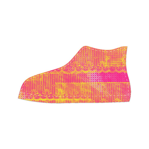 Yellow and Magenta Lace Texture Men’s Classic High Top Canvas Shoes /Large Size (Model 017)