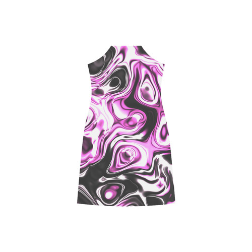 hot pink and black  swirls V-Neck Open Fork Long Dress(Model D18)
