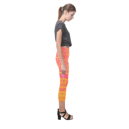 Yellow and Magenta Lace Texture Capri Legging (Model L02)