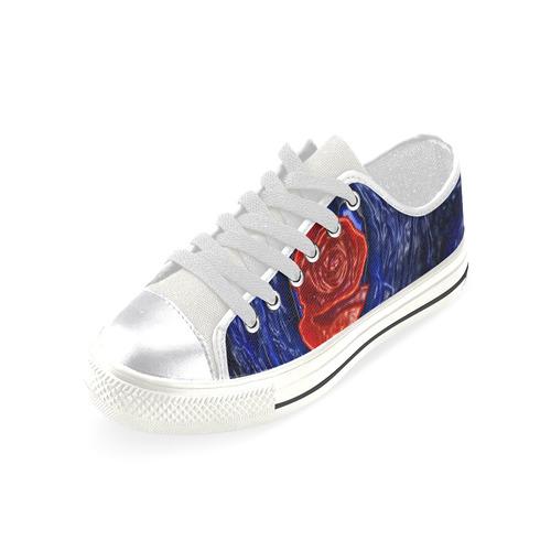 Blue fractal heart with red rose in plastic Canvas Women's Shoes/Large Size (Model 018)