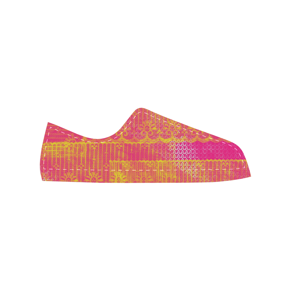 Yellow and Magenta Lace Texture Men's Classic Canvas Shoes (Model 018)