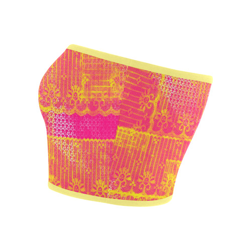 Yellow and Magenta Lace Texture Bandeau Top