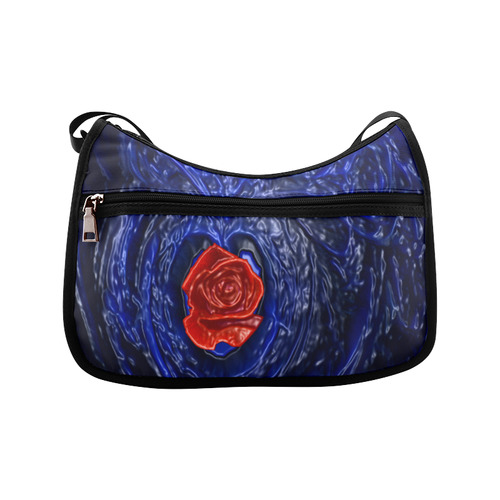 Blue fractal heart with red rose in plastic Crossbody Bags (Model 1616)