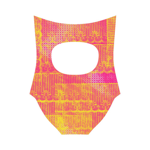 Yellow and Magenta Lace Texture Strap Swimsuit ( Model S05)