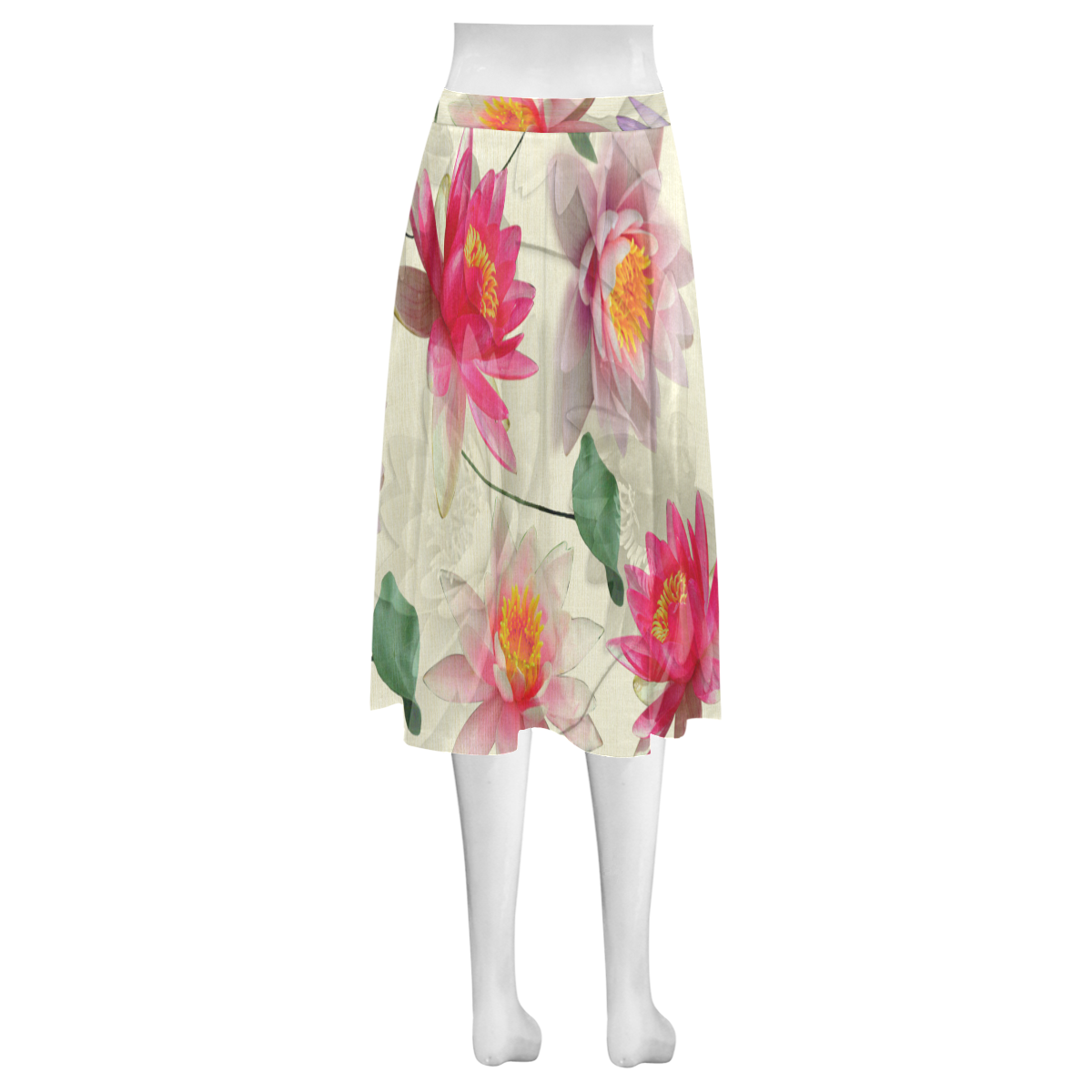Lotus Flower Pattern Mnemosyne Women's Crepe Skirt (Model D16)