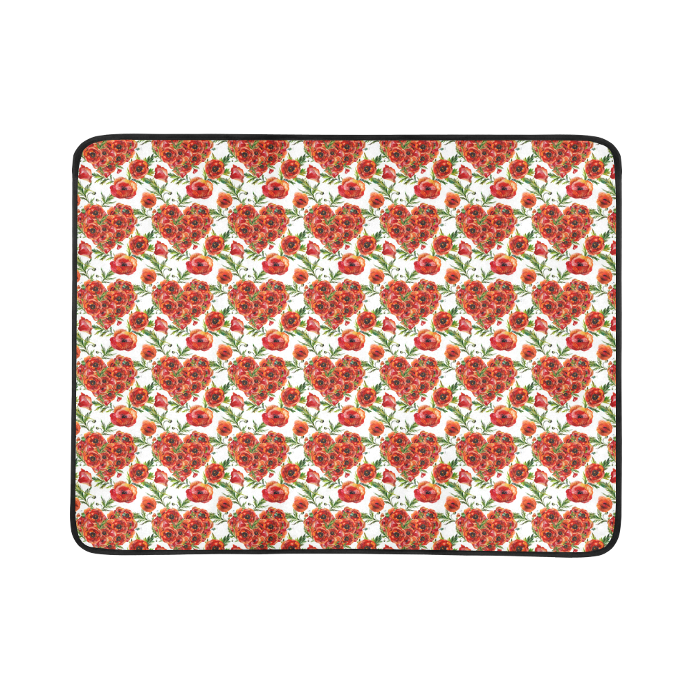 Poppies Poppy flowers floral hearts pattern Beach Mat 78"x 60"