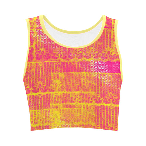 Yellow and Magenta Lace Texture Women's Crop Top (Model T42)