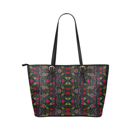 Roses and green leaf Leather Tote Bag/Large (Model 1651)