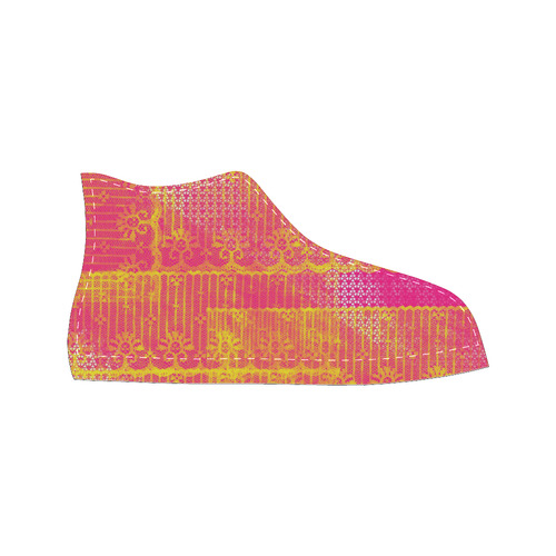 Yellow and Magenta Lace Texture Men’s Classic High Top Canvas Shoes (Model 017)