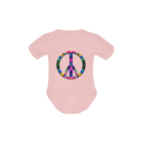 Groovy Psychedelic Peace Sign Baby Powder Organic Short Sleeve One Piece (Model T28)