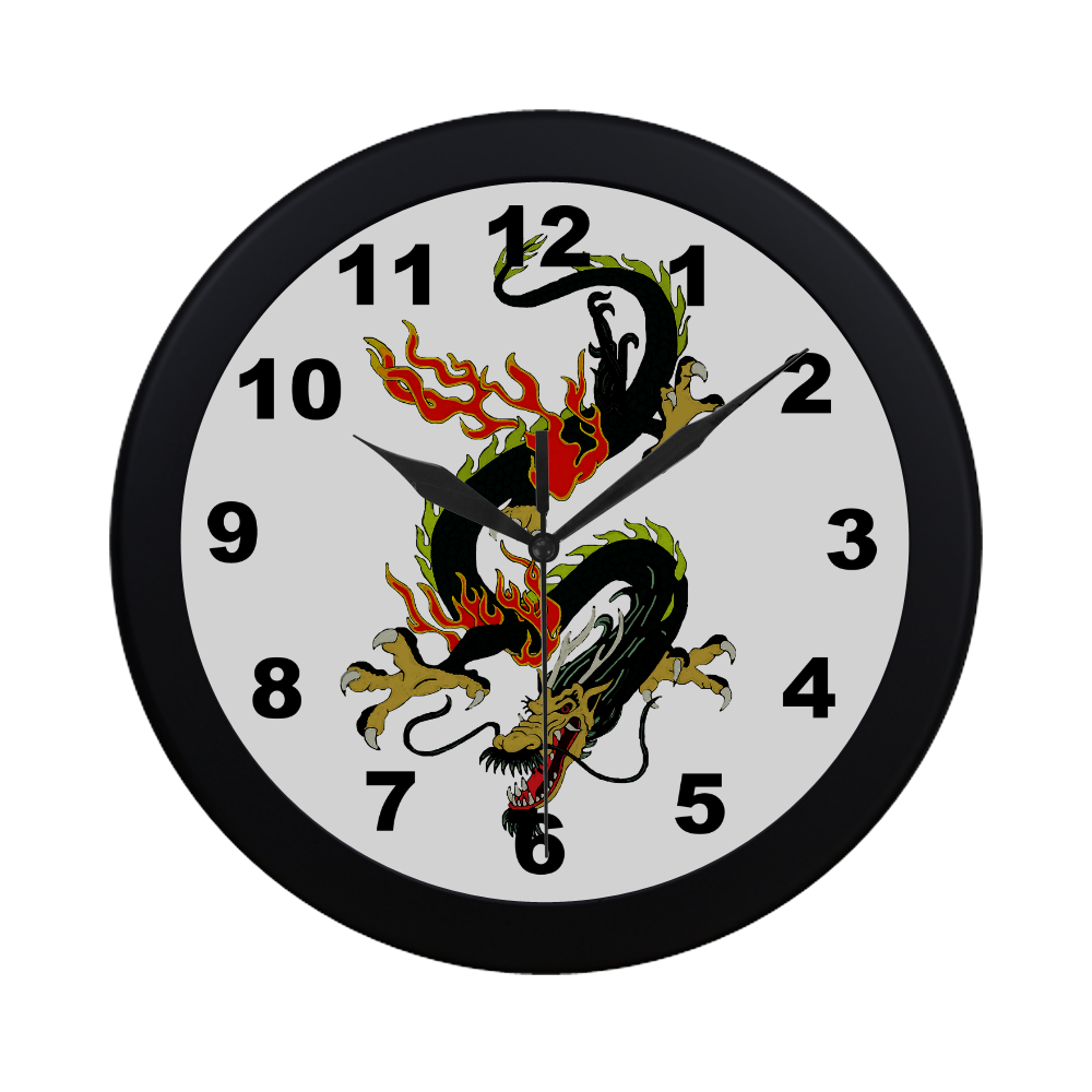 Chinese Dragon Fantasy Black Circular Plastic Wall clock