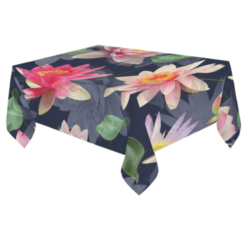 Lotus Flower Pattern-2 Cotton Linen Tablecloth 60"x 84"