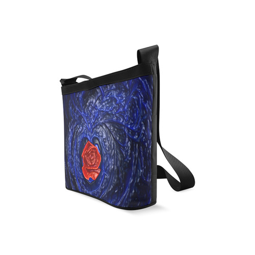 Blue fractal heart with red rose in plastic Crossbody Bags (Model 1613)