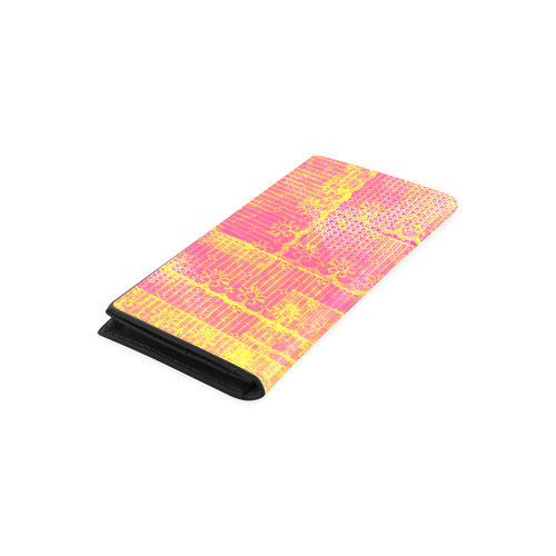 Yellow and Magenta Lace Texture Women's Leather Wallet (Model 1611)
